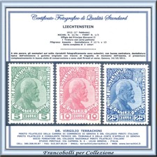 1912 Liechtenstein Principe Giovanni II° n. 1/3 Certificato Nuovi *