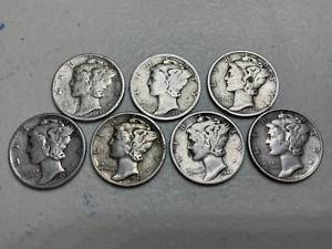 Silver Mercury Dime Lot (7) 1926-1944…great lot that’s priced to sell - Picture 1 of 6