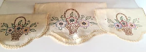 Vintage 3-teiliges besticktes Leinen Sessel Set Textil Bettwäsche Nadelspitze (lesen) - Bild 1 von 13