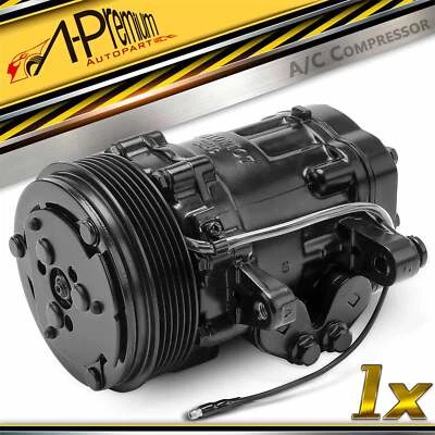 A/C Compressor with Clutch for Sanden SD7 Style 6-Grooves Serpentine Belt Black - Image 1 of 4