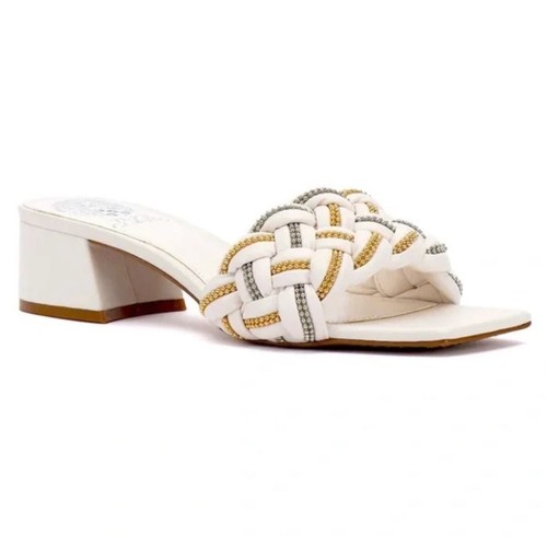 Vince Camuto Sondos sandalo tacco a blocco pelle bianco argento oro misura 6