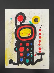 Joan Miro’ Signed Abstract Figure Painting on Paper 11" x 8.5" Diver - Picture 1 of 5