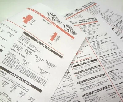 Especificaciones de mantenimiento de servicio Lincoln Continental Mark III Lista de hojas 1969 1970 1971 Foto 1 de 4