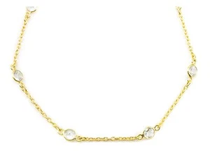 Cubic Zirconia CZ Necklace Faceted Clear Bezel Set Round 14k gold Filled 24 Inch - Picture 1 of 3