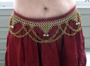 Hand Made Gold Chainmail Chain Mail Boho Belt With Bells Bellydance Dance - Picture 1 of 2