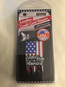 USA FLAGGE LEDER KREDITKARTENHALTER mit RFID-Schutz USA hergestellt patriotisch - Bild 1 von 2