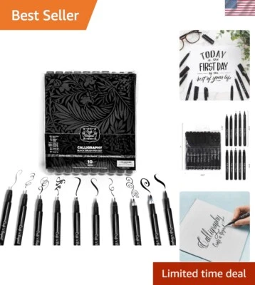 10 bolígrafos de caligrafía de tinta negra a prueba de decoloración - Juego para principiantes para manualidades y diarios Foto 1 de 4