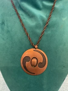 VTG Copper Swirl Signed Copper Bell Pendant Chain Necklace Mid Century 28” A7 - Picture 1 of 5