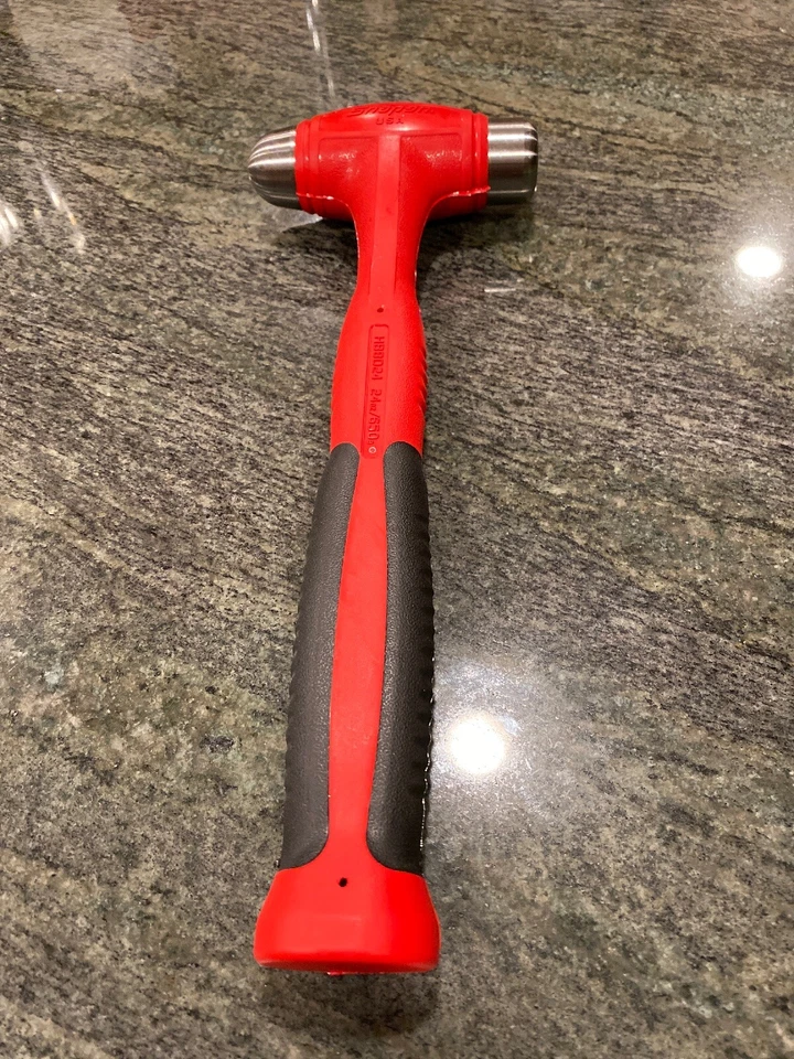 Snap-on 24 Oz Dead Blow Ball Peen Hammer Red Soft Grip HBBD24 C2