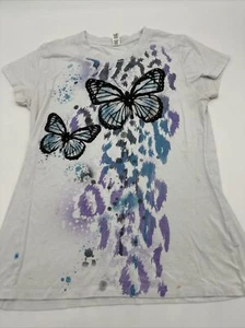 Hybrid T-Shirt Women 1X Gray Graphic Print Glitter Butterfly…#6209 - Picture 1 of 11