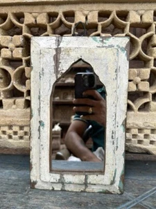 Vinatge Old Wooden Hand Carved White Painted Arch Wall Hanging Mirror Frame - Picture 1 of 7