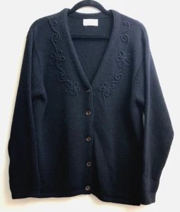 Vtg United Colors of Benetton Wool Cardigan Sweater Black M Oversized Grandpa - Picture 1 of 6
