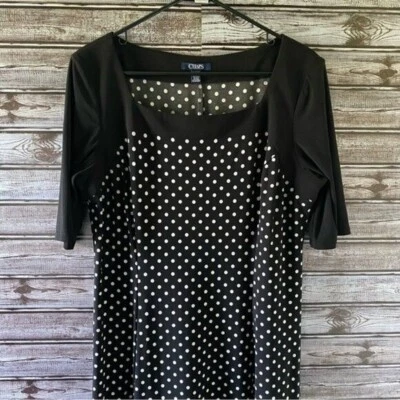 Vestido para mujer Chaps manga corta talla XL negro blanco lunares hasta la rodilla Foto 1 de 4