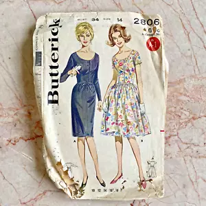 Butterick 2806, 60s Dress, Sz 14/34, Vintage Sewing Pattern, Cut & COMPLETE - Picture 1 of 2