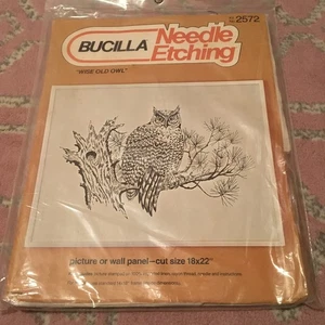 Bucilla Needle Etching Wise Old Owl #2572 Vintage For 14x18 Frame - Picture 1 of 3
