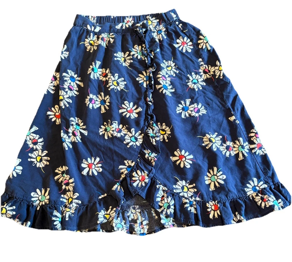 Saia de babado Hanna Andersson feminina envoltório falso floral marinho tamanho 10  - Imagem 1 de 4