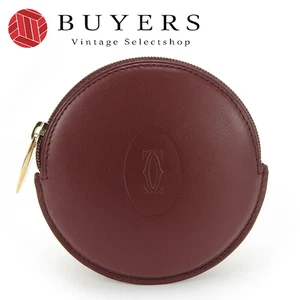 Used Cartier Must de Cartier Round Coin Case Bordeaux Leather L3000462 w/Box - Picture 1 of 11