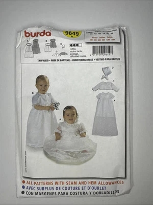 Burda 9649 Baby Toddler Christening Dress Jacket Bonnet Pattern 1-18M UC FF New - Image 1 of 2