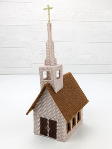 Caja de música de iglesia de lona de plástico ganchillo a punta de aguja artesanal de colección Navidad - Imagen 1 de 4