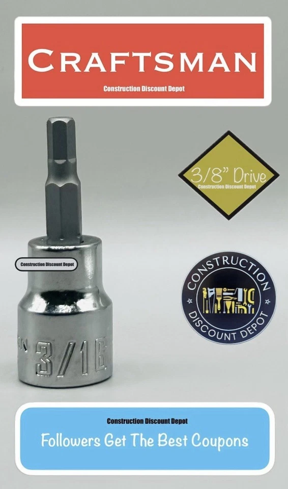 3/16" CRAFTSMAN CMMT46661 Hex Allen Bit 3/8-in Drive Shallow Socket Ratchet - Image 1 of 1