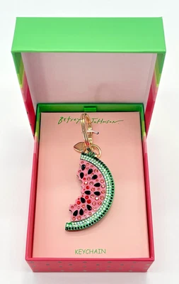 Betsey Johnson Tono Dorado Pavé Cristal Sandía Rebanada Bolso Dije Llavero Nuevo en Caja Foto 1 de 4