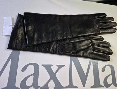 NEW Weekend Max Mara Black Nappa Gloves - Guanti semilunghi vera nappa SENAPE  - Imagen 1 de 4