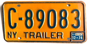 Remolque de Nueva York 1974 original de colección matrícula #C-89083 con pegatina - Imagen 1 de 2