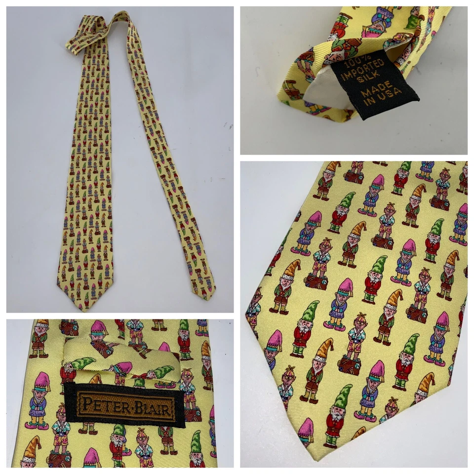 Corbata de cuello Peter Blair estampado de trolls amarillos 3,5” ancho 59” largo toda seda YGI S4-54 Foto 1 de 4
