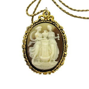 Vintage leere massive Parfüm Kamee Anhänger Halskette Medaillon goldfarben Schmuck Geschenk - Bild 1 von 11