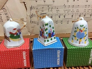 Vintage 1988 CHRISTMAS Bells Holiday Ornaments Porcelain Set Of 3 LILLIAN VERNON - Picture 1 of 4