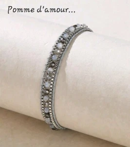 Bracelet réglable avec noeuds coulissant, en perles tissés, Gris,  Neuf - Imagen 1 de 2