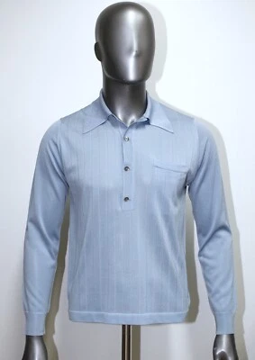French Vintage 70s MONTAGUT PARIS polyamide long sleeves blue polo shirt size M - Image 1 of 4