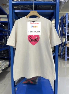 Men Women White Heart T Shirt Casual Summer Short Sleeve Saint Cotton Top Tee - Image 1 of 4