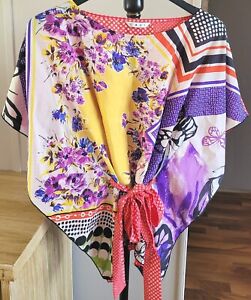 Cabi XL Popover Floral Silk Tie Waist Kimono Blouse Top Shirt