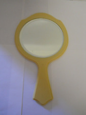 Vintage Yellow Celluloid Beveled Mirror Vanity Dresser Bakelite Hand Mirror