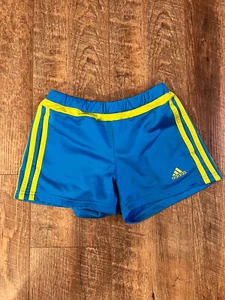 Adidas Kids Shorts Polyester Drawstring No Pockets S Youth Lime Green & Blue - Picture 1 of 3