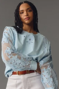 NUEVO By Anthropologie Sudadera Bordada Talla S Azul - Imagen 1 de 8