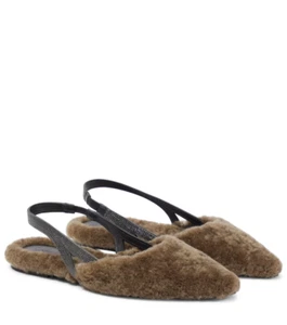 Brunello Cucinelli Shearling Monili Slingback Ballerina Flats 39 BNIB RARE - Picture 1 of 6