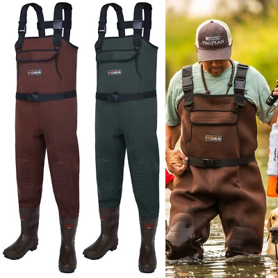 HISEA Unisex Neoprene Fishing Waders 200G Insulated Cleated Bootfoot Chest Wader - Image 1 of 4