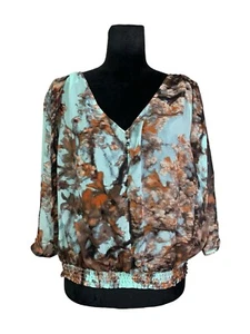 Ted Baker 100% Silk Size 2 Abstract Floral Ruffled Chiffon Blouse - Picture 1 of 12
