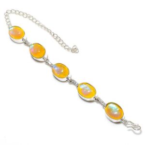 Yellow Triplet Opal Gemstone 925 Silver Jewellery Bracelet 7-8" p593