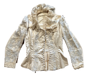 Edwardian Victorian Beaded Satin Lace Jacket Bodice Ivory Trousseau XS Rare As