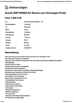 suzuki gsf 1250 sa 2009 bandit - Bild 1 von 3