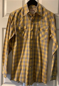 Wrangler Authentic Yellow Grey Plaid Western MENS Snap Down SHIRT SIZE Small - Picture 1 of 4