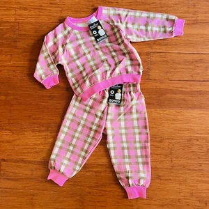 Bonds Size 2 Set Outerwear Pink White Gold Checker Plaid Sweatpants Pullover - Picture 1 of 5
