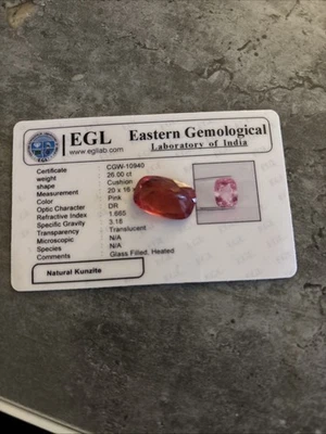 Piedra suelta kuncita natural 26 Ct certificado EGL Foto 1 de 4