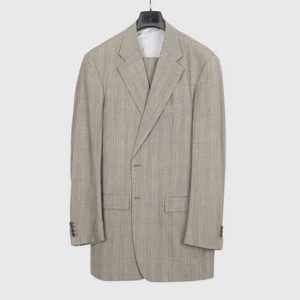 Kiton Napoli Suit Size EU55 Long Tall Gray Glen Plaid Wool 3-Piece - Picture 1 of 8
