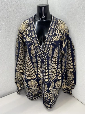 Farm Rio Womens Cardigan Sweater Navy Blue Size S Ainika Tropical Splendor Knit - Image 1 of 4