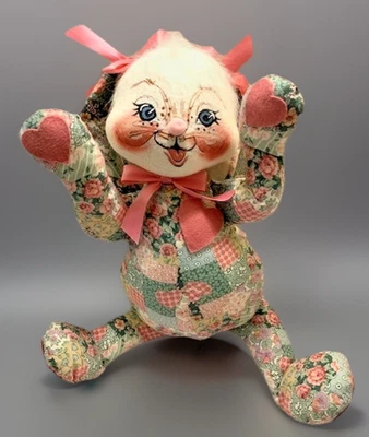 Annalee Bunny Large VTG 1999 Patchwork Kitsch Cute Sitting Bendable USA NH 18" - Image 1 of 4