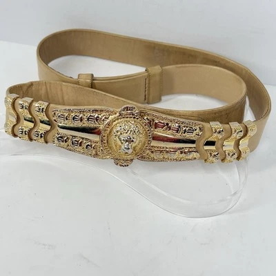 Cinturón De Colección Judith Leiber Cuero Tostado Dorado León Medallón Hebilla Saks Fifth Ave Años 70 Foto 1 de 4